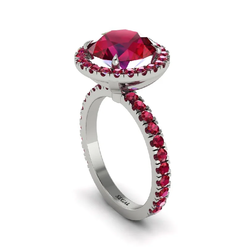 Simple Wedding Bands For Bridesmaids-Round Cut Ruby Halo Engagement Ring - Charleigh No. 57