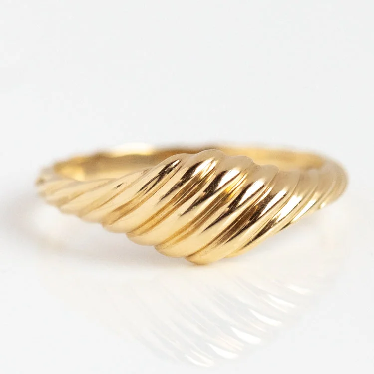 Personalized Stackable Rings For Trendy Brides-Solid Gold Twisted Signet Ring