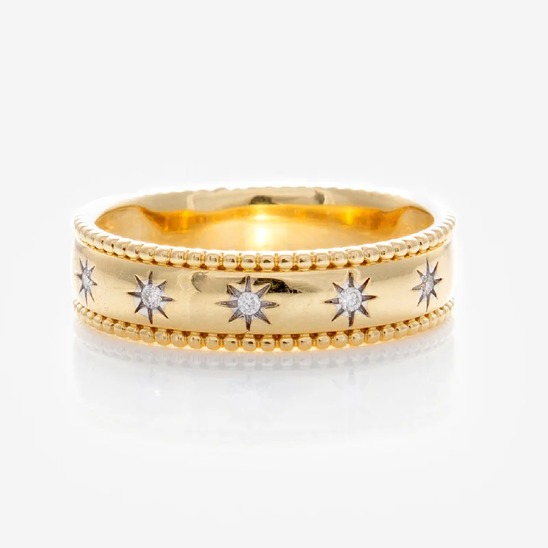 Trendy Silver Rings For Casual Wear-Solid Gold Bold Star Set Diamond Band