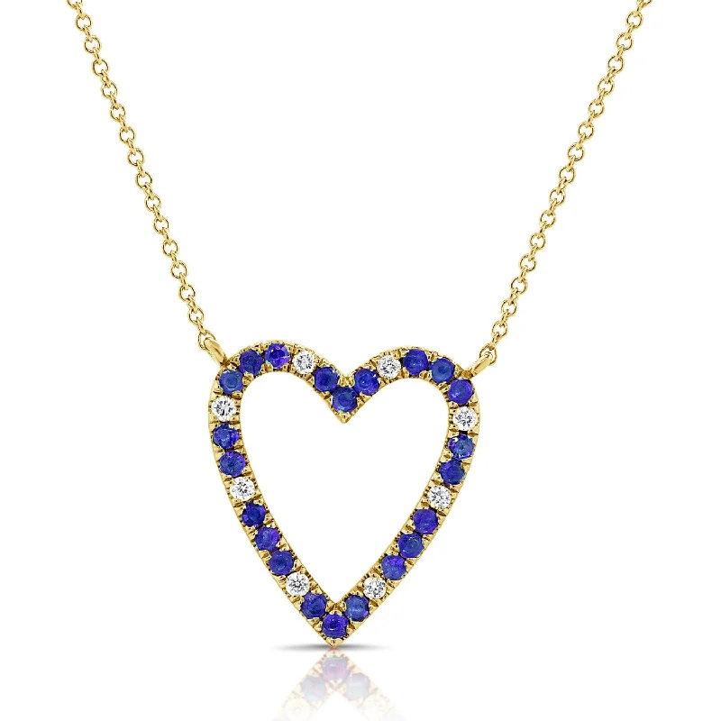 Personalized Infinity Pendant Necklaces For Gifts-Sapphire & Diamonds Heart Necklace made in 14K Gold