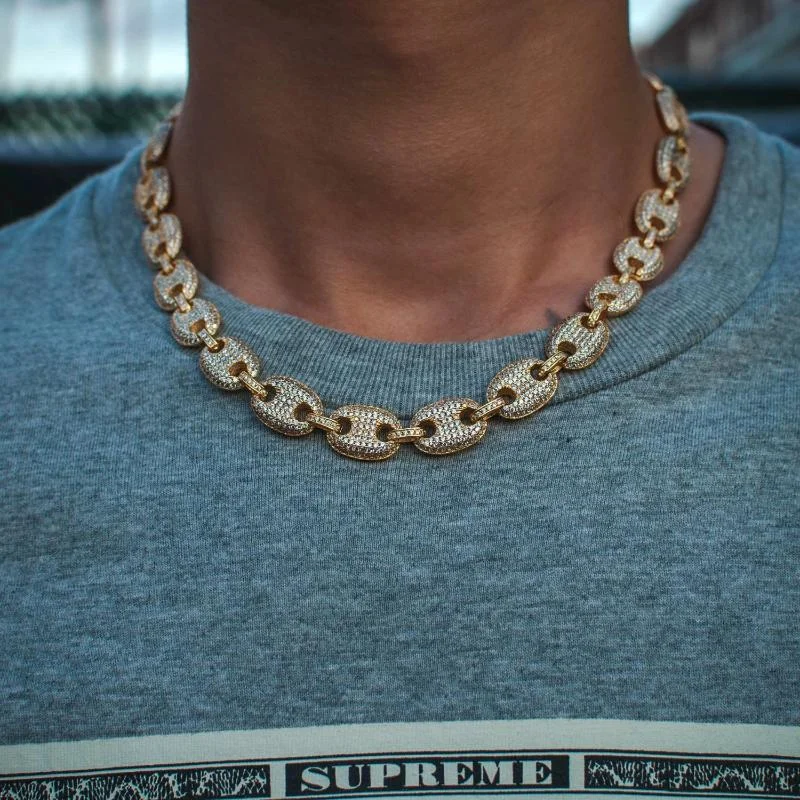 Classic Bead Necklaces For Everyday Fashion-Iced Out Mariner Link Necklace in Yellow Gold