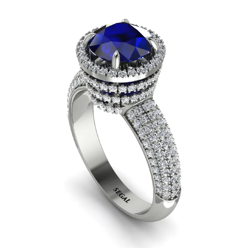 Bold Silver Engagement Rings For Brides-Sapphire Cluster Halo Engagement Ring - Katie No. 15