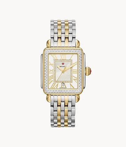 Watches For Bridal Showers-Michele Deco Madison Diamond Two-Tone 18K Gold Diamond Dial Watch