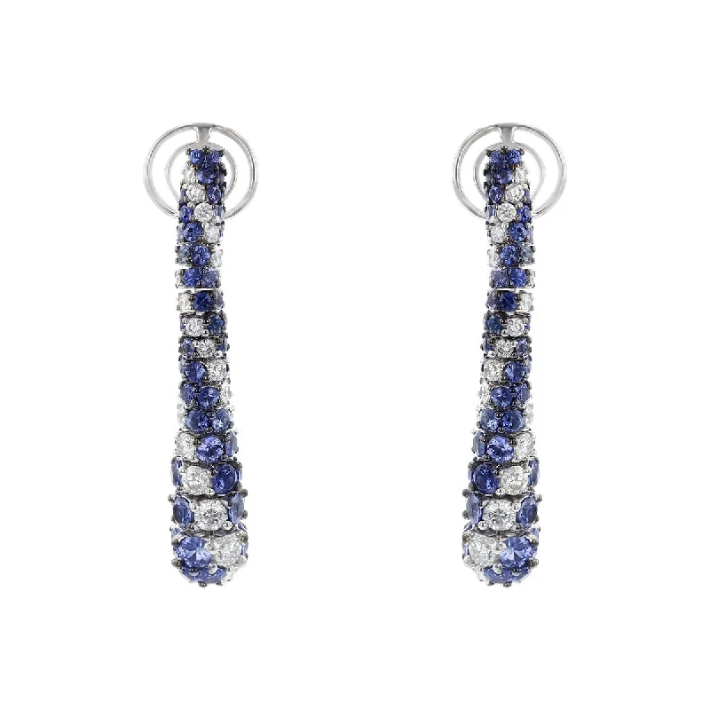 Custom Sterling Silver Earrings For Brides-18K White Gold Sapphire and Diamond Drop Earrings