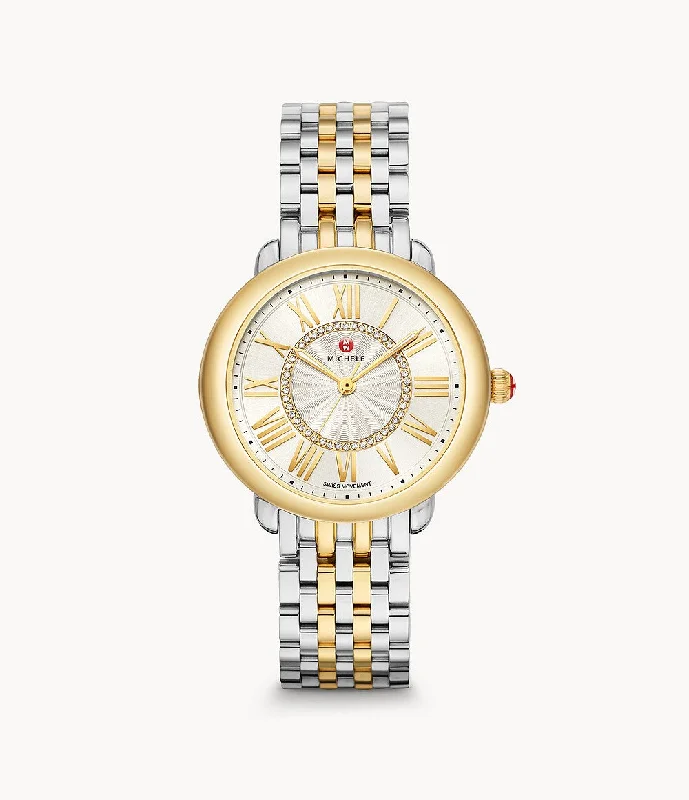 Watches With Heartfelt Messages-Michele Serein Mid Two-Tone 18K Gold Diamond Dial Watch