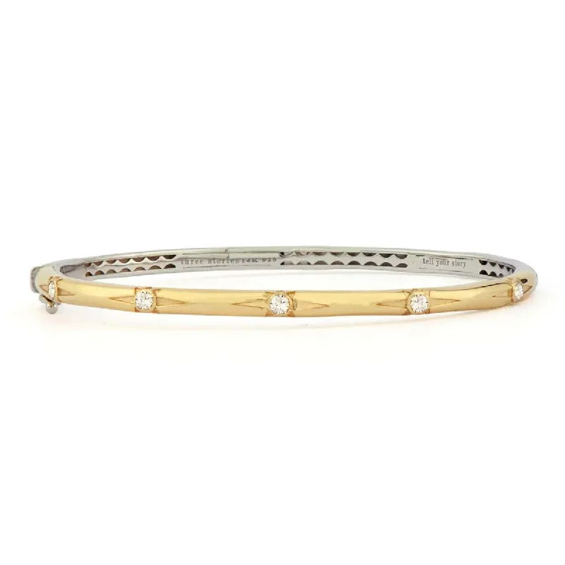 Bangles With Hollow Effects-Narrow Two-toned Starburst Diamond Bangle