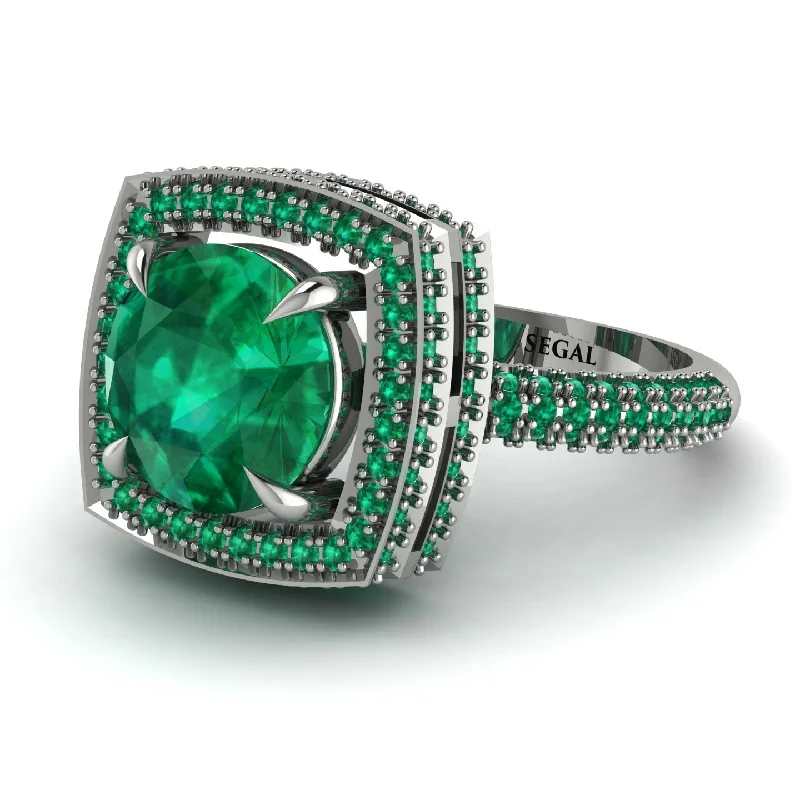 Vintage Engagement Rings For Retro Brides-Round Emerald Double Halo Engagement Ring - Kayleigh No. 21