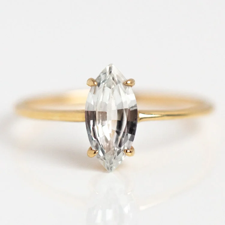 Beautiful Opal Rings For Engagement-Solid Gold Gemstone Marquise Ring in White Topaz