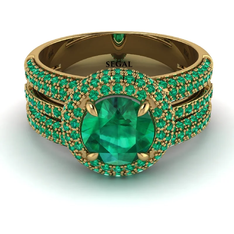 Fashionable Statement Wedding Rings For Brides-Emerald Halo Luxury Pave Engagement Ring - Sierra No. 19