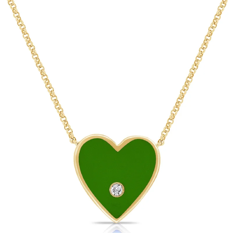 Simple Silver Chain Necklaces For Everyday Glam-Green Heart Chain with Diamonds