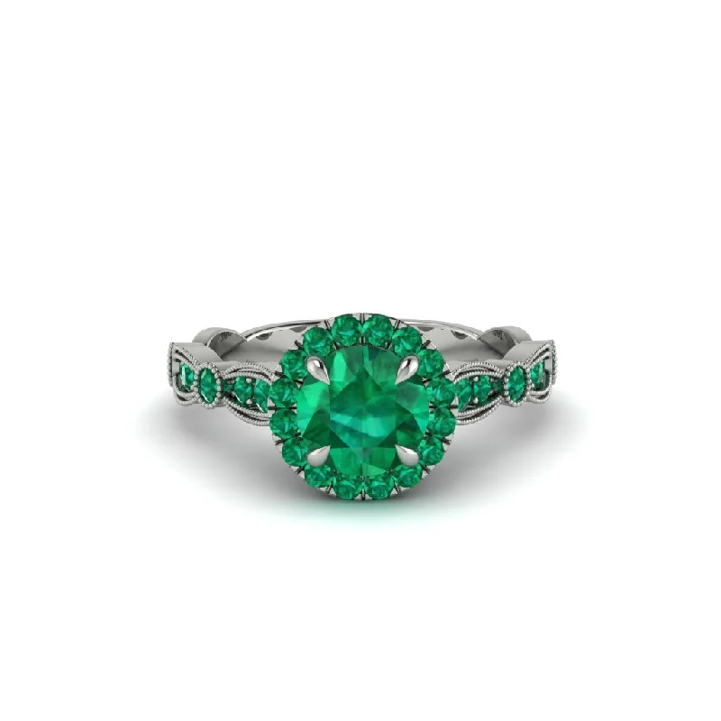 Large Cocktail Rings For Special Events-Round Cut Emerald Radiant Eternity Engagement Ring - Kamryn No. 21