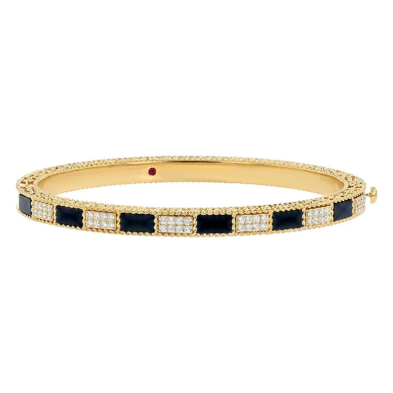 Bangles For Everyday Glam-Art Deco Bangle with Black Jade and Diamonds