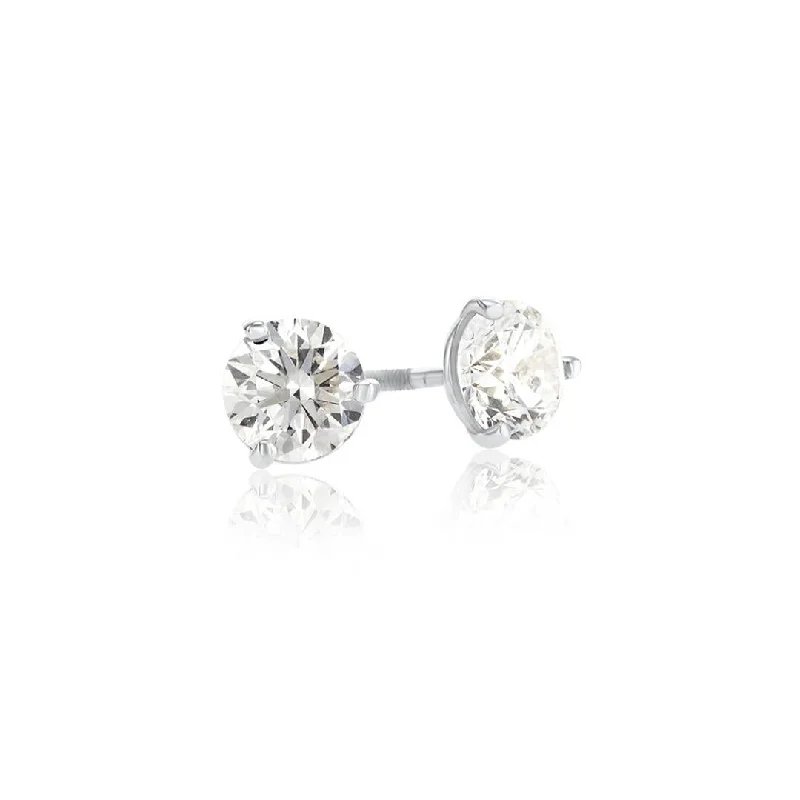 Trendy Gold Earrings For Glamorous Looks-14K White Gold 0.98 CT Round Diamond Stud Earrings