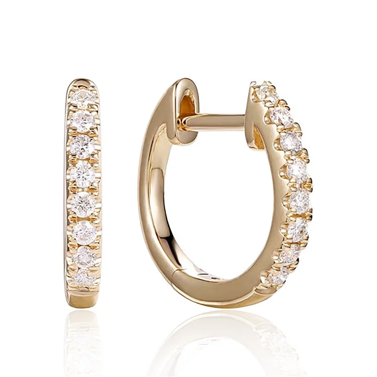 Trendy Crystal Earrings For Holiday Wear-Luvente 14k Gold Diamond Hoop Earrings E02758