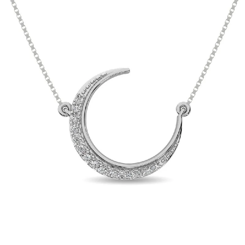 Colorful Crystal Pendant Necklaces For Evening Wear-Diamond 1/10 ct tw Round Cut Moon Necklace in 14K White Gold