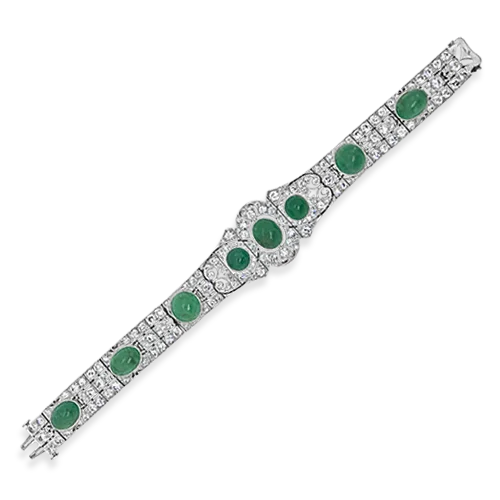 Bracelets With Filigree Work-Art Deco Emerald & Diamond Estate Bracelet