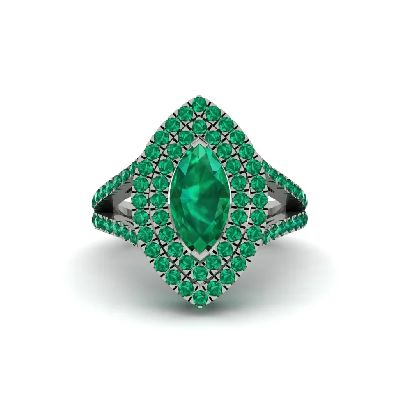 Elegant Wedding Rings For Non-Traditional Couples-Marquise Emerald Double Halo Engagement Ring - Avah No. 21