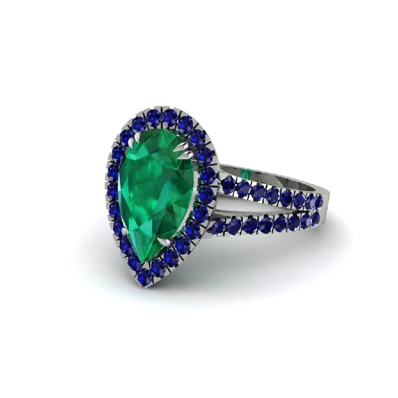 Bold Engagement Rings For Fashionable Brides-Pear Emerald Halo Split Shank Engagement Ring - Helena No. 66