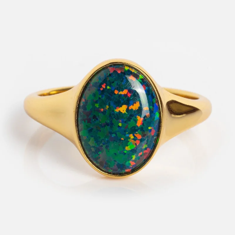 Fashionable Stackable Gemstone Rings For Trendy Looks-Black Opal Signet Ring