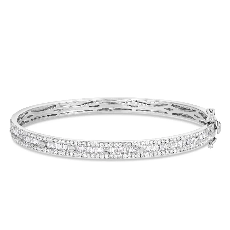 Bangles For Jewelry Collectors-10K White Gold 2.25ct Baguette Diamond Bangle Bracelet