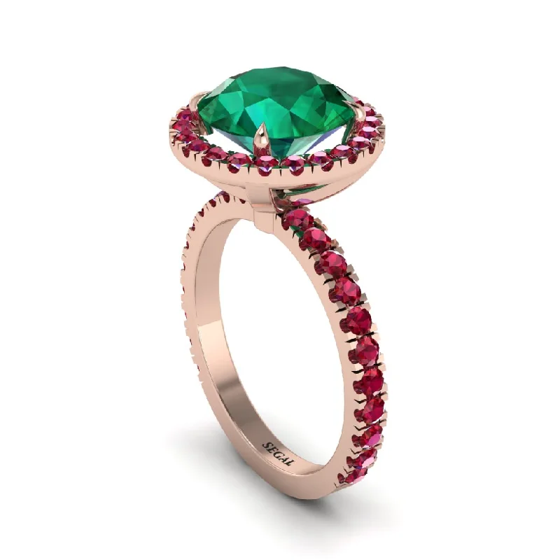 Customizable Birthstone Rings For Gifts-Round Cut Emerald Halo Engagement Ring - Charleigh No. 50