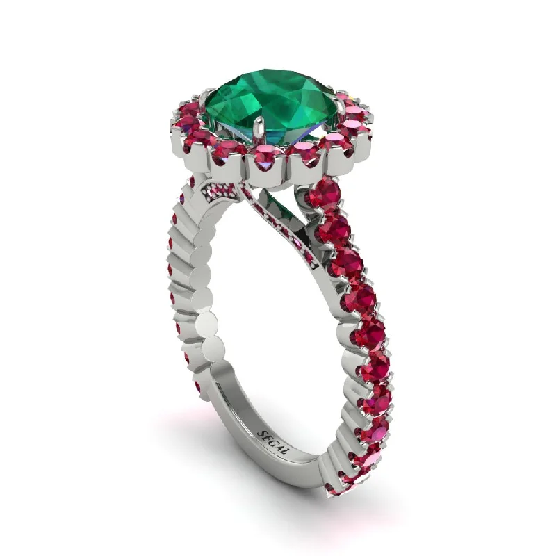 Engagement Rings With Colored Stones-Round Cut Emerald Timeless Splendor Engagement Ring - Jazlyn No. 51