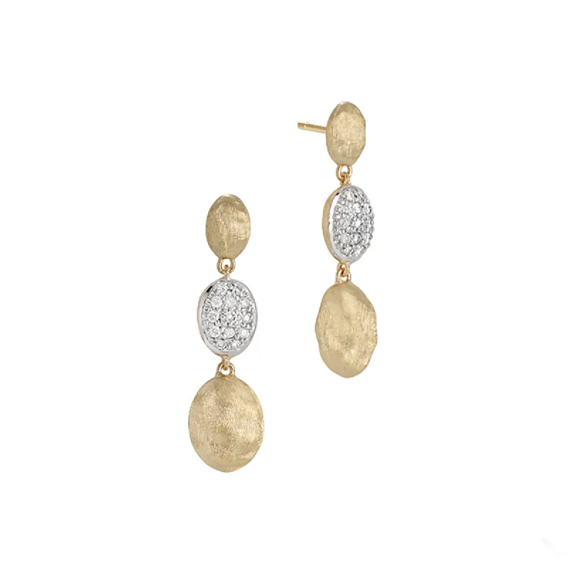 Statement Earrings For Special Events-18K Yellow and White Gold Diamond Triple Drop Earrings