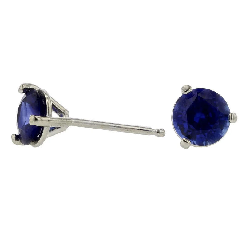 Stunning Drop Earrings For Evening Party-18K White Gold 5mm Round Sapphire Stud Earrings