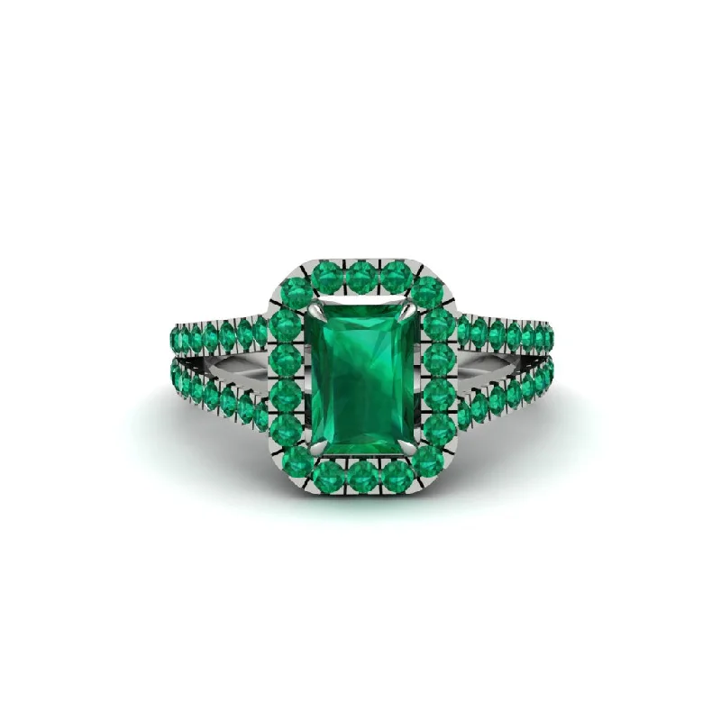 Dainty Gold Rings For Elegant Fashion-Radiant Cut Emerald Halo Split Shank Engagement Ring - Lainey No. 21