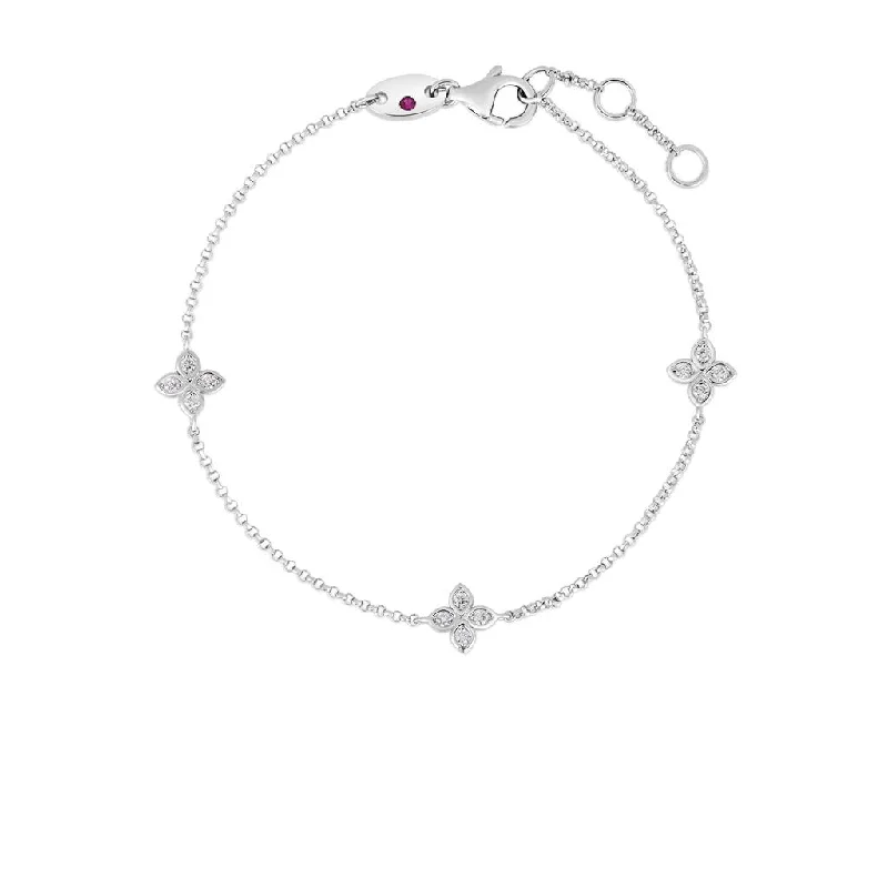 Bracelets For Festive Outfits-Roberto Coin 18K White Gold Diamond Love By The Inch 3 Station Bracelet