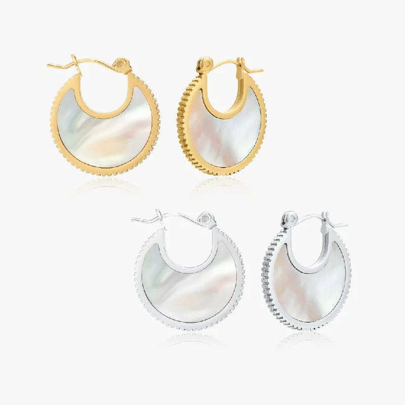 Chic Boho Earrings For Festivals-Mother of Pearl Hoop Earrings