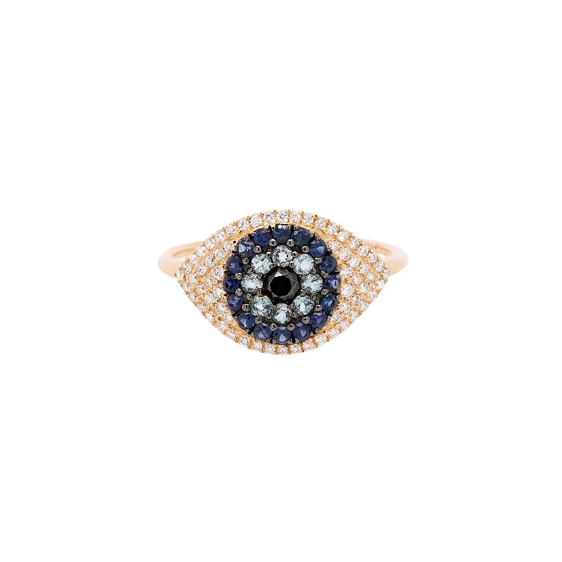 Beautiful Vintage Wedding Rings For Brides-Evil Eye Protector Ring | 2.63GMS .41CT | Sapphire & Topaz