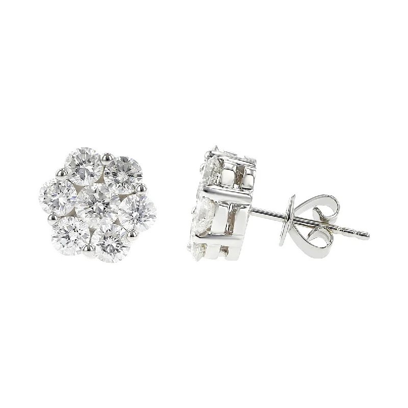 Multicolor Gemstone Earrings For Vibrant Looks-18K White Gold Diamond Halo Stud Earrings