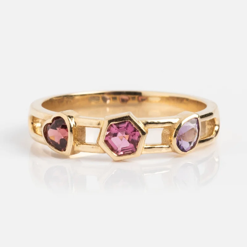 Classic Gold Band Rings For Weddings-Mixed Shape Stones Open Band Ring