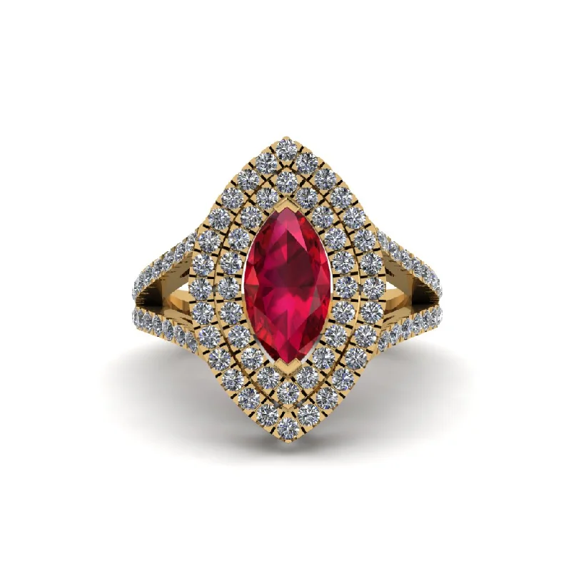 Beautiful Opal Engagement Rings For Brides-Marquise Ruby Double Halo Engagement Ring - Avah No. 10