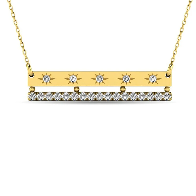 Trendy Coin Necklaces For Bold Style-Diamond 1/5 ct tw Bar Necklace in 14K Yellow Gold