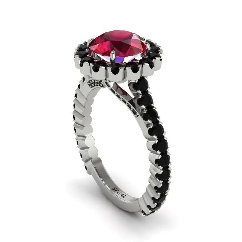 Unique Silver Rings For Special Events-Round Cut Ruby Timeless Splendor Engagement Ring - Jazlyn No. 42