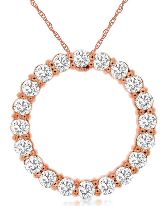 Unique Leaf Pendant Necklaces For Nature Lovers-Rose Gold Diamond Circle Pendant (1.00 carat stones)