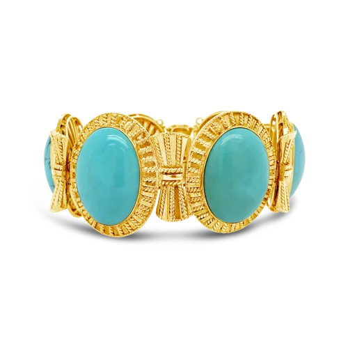 Bracelets With Artistic Features-Turquoise & Gold Estate Bracelet