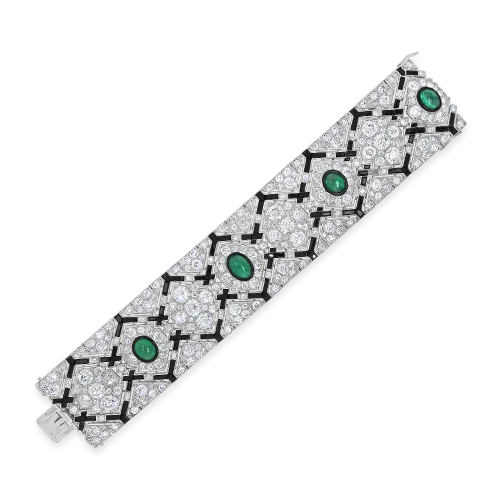 Bracelets For High Fashion-Emerald & Diamond French Estate Bracelet