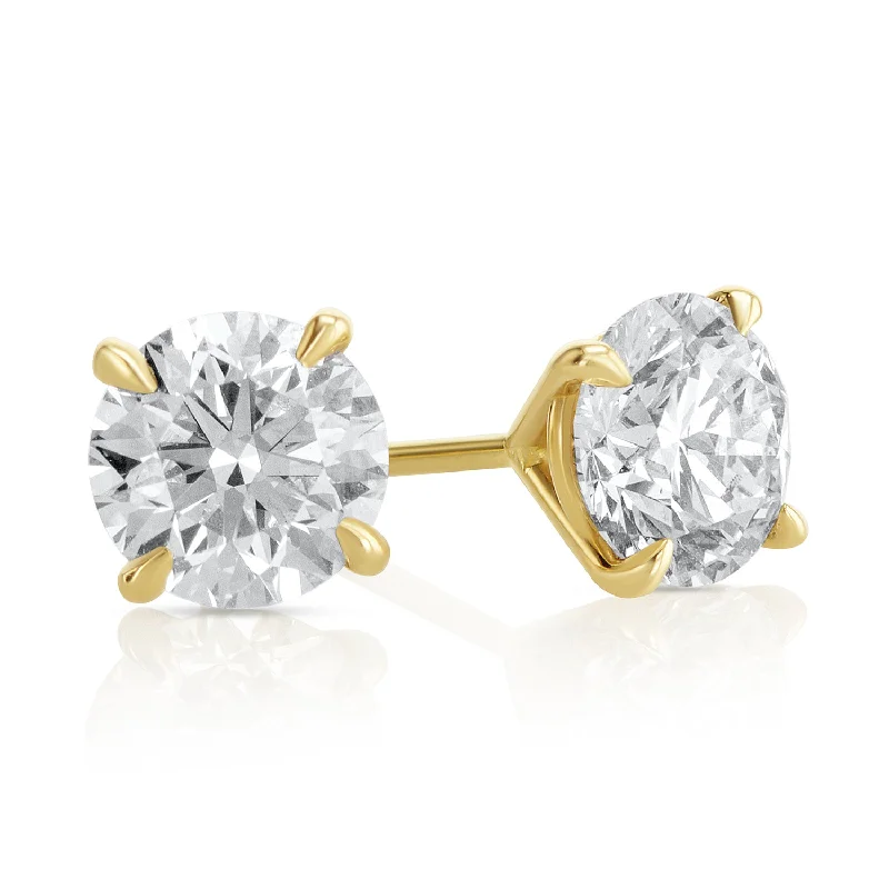 Crystal Drop Earrings For Formal Parties-2.00 Carat Round Lab Grown Diamond Studs in 14K Yellow Gold