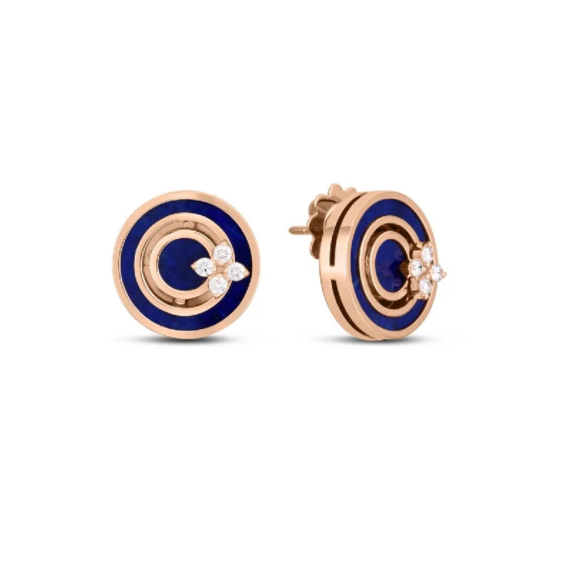 Cute Heart Earrings For Girlfriend Gifts-18k Rose Gold Lapis and Diamond Circle Stud Earrings