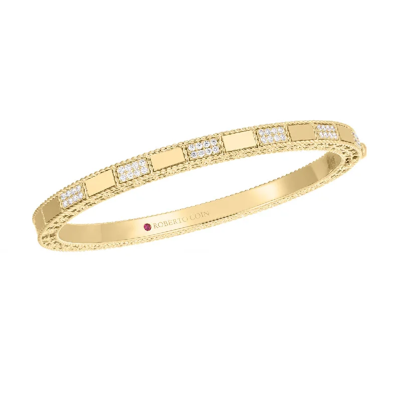 Bangles For Special Occasions Gifts-18K Yellow Gold Mosaic Alternating Diamond Bangle