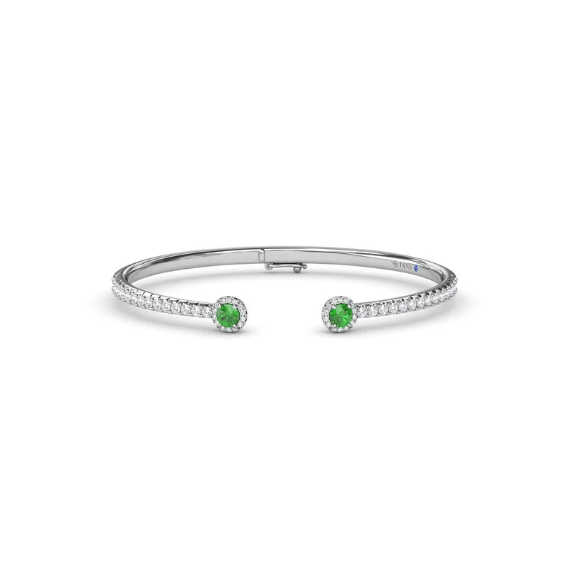 Bangles For Anniversary Gifts-Halo Emerald and Diamond Bangle BB1799E