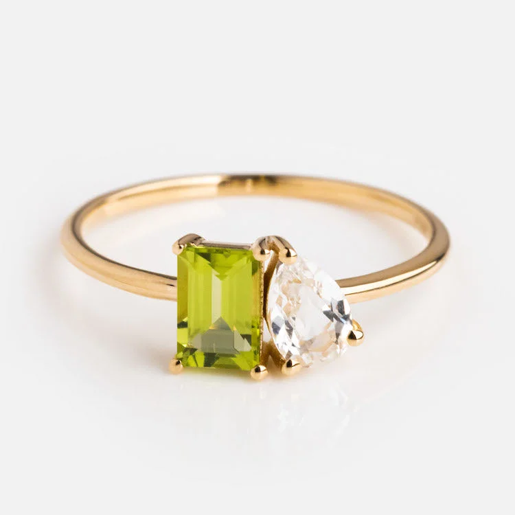 Vintage Engagement Rings For Retro Brides-14kt Peridot and Topaz Toi et Moi Ring