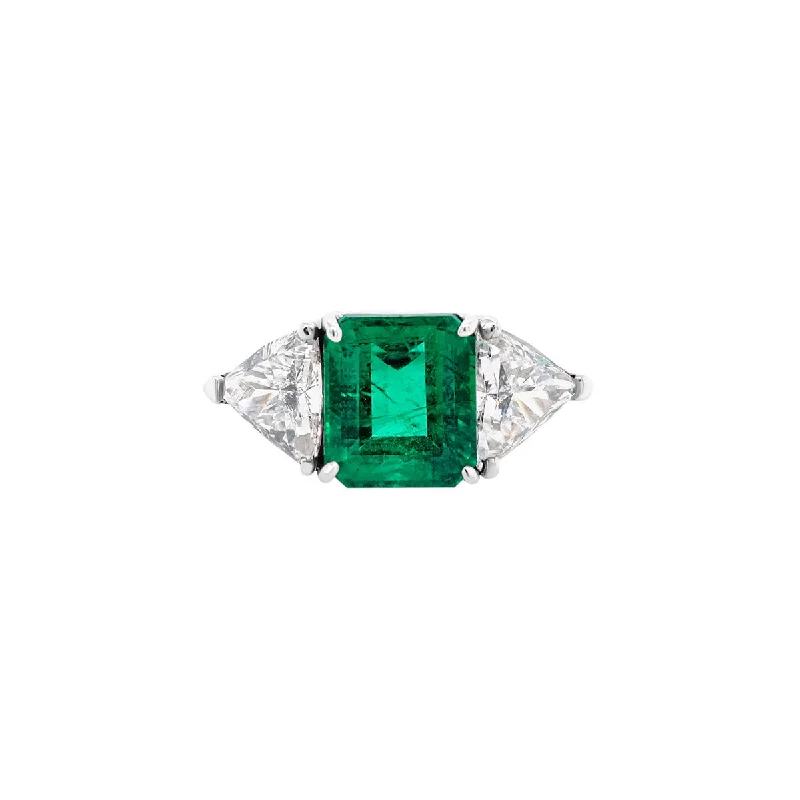 Custom Silver Engagement Rings For Brides-Emerald Trilogy Ring | 3.55GMS 4.55TCW