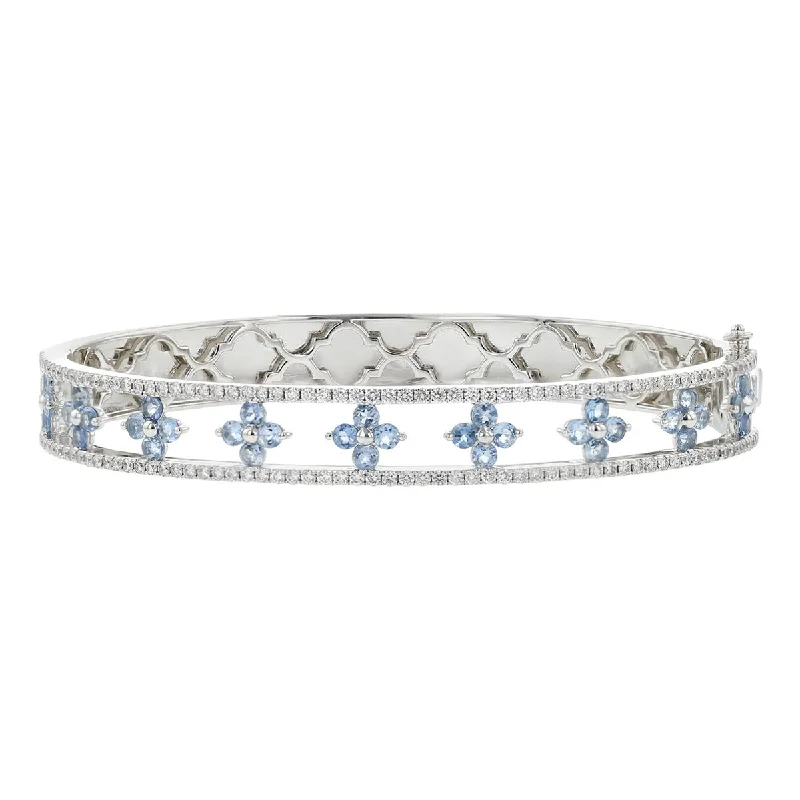 Bangles For Party Wear-Star Clover Aquamarine Diamond Bangle Bracelet