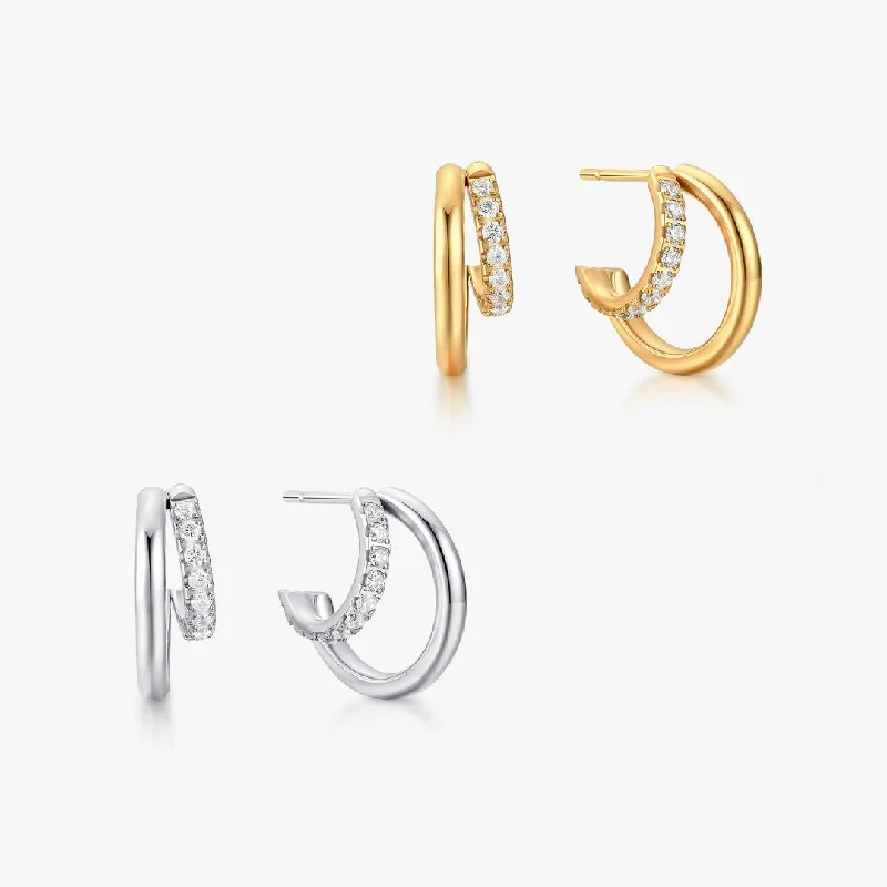 Classic Gold Hoop Earrings-Seeing Double Hoops