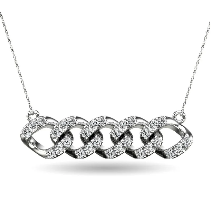 Bold Gemstone Necklaces For Special Occasions-14K White Gold 1/4 Ct.Tw. Diamond Curb Chain Pattern Necklace