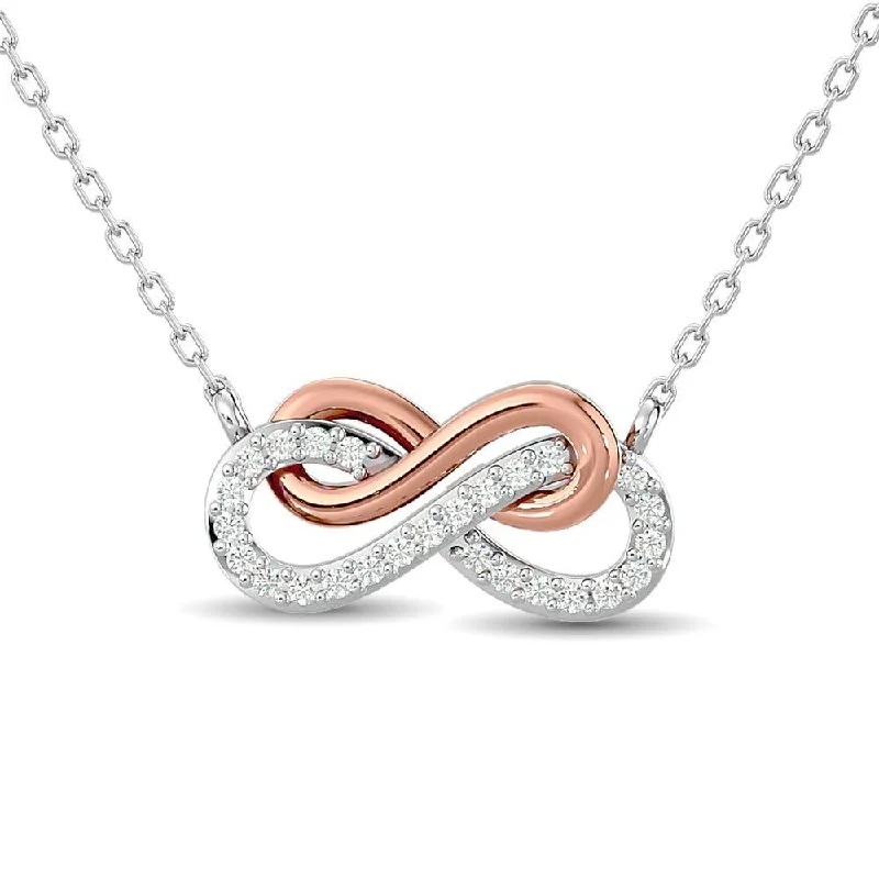 Trendy Multi-Layered Necklaces For Bold Style-Two Tone Diamond Infinity Necklace 1/6 ct tw